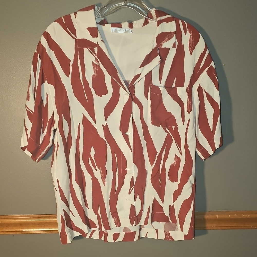 Anine Bing Red and White Button Down Shirt